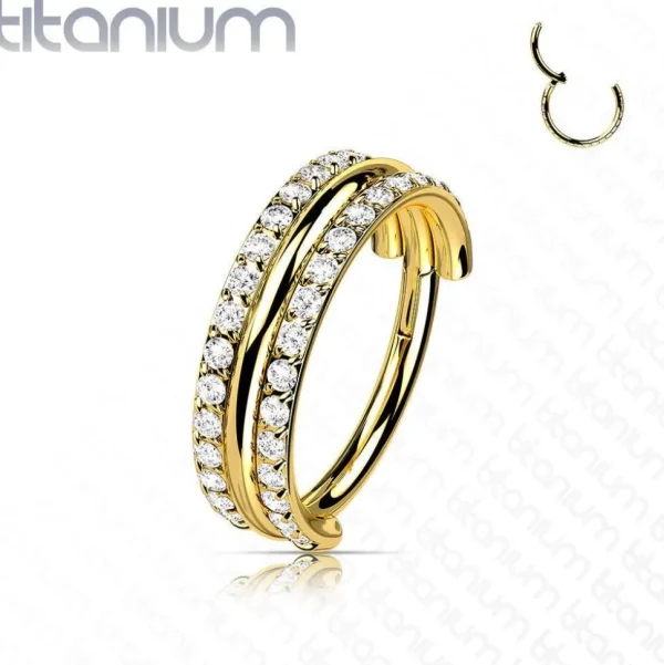 Lävistysrengas, Titanium Outward Facing CZ in Gold