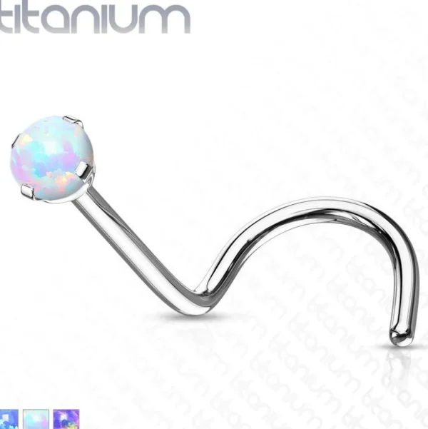 Nenäkoru, nenänappi Implant Grade Titanium Prong Set Opal in White