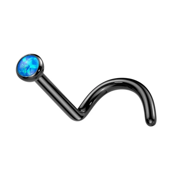 Nenänappi 0,8mm, Titanium 2,5mm Black Turqoise -titaaninen nenäkoru