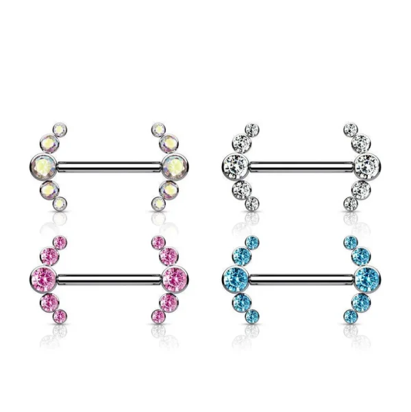 Nännikoru, Titanium Barbells with 5 Bezel Set CZ in Clear