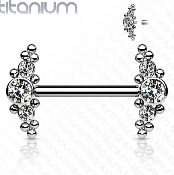 Nännikoru, Titanium Nipple Barbells with Bezel Set CZ