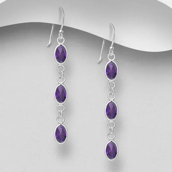 PREMIUM COLLECTION | Amelia -violetit roikkuvat hopeakorvakorut