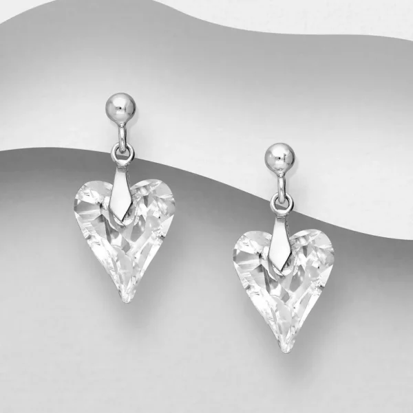 PREMIUM COLLECTION | Ellen -hopeiset sydänkorvakorut kristallilla