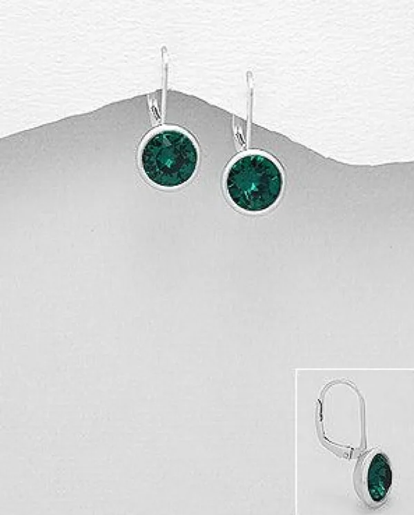 PREMIUM COLLECTION | Novalie -pyöreät hopeiset vihreät korvakorut