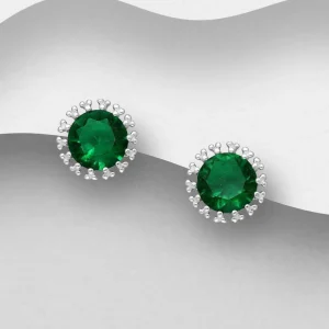 PREMIUM COLLECTION | Ursula -vihreät hopeanapit kristalleilla