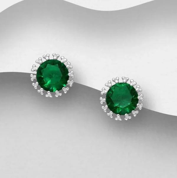 PREMIUM COLLECTION | Ursula -vihreät hopeanapit kristalleilla