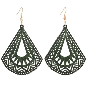Puiset korvakorut, Olive Green Triangles with Lace Decoration