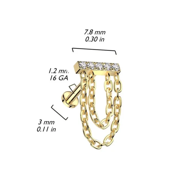 Rustokoru/traguskoru, Chain Dangle in Gold -titaaninen labret