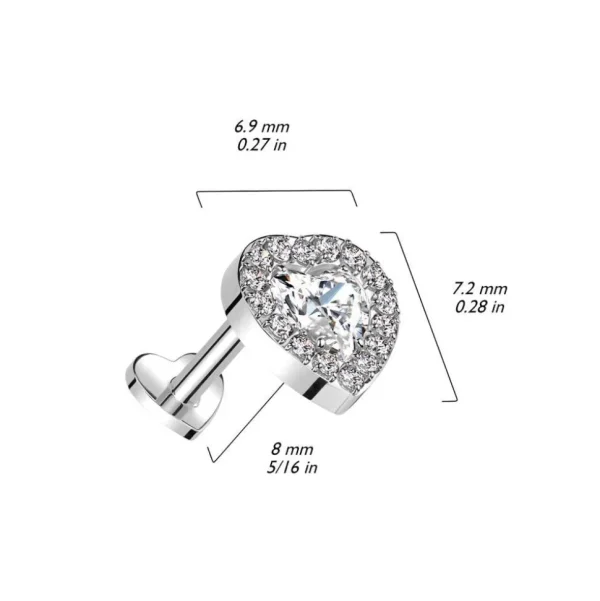 Rustokoru/traguskoru, Clear Push In Heart Labret -titaaninen labret