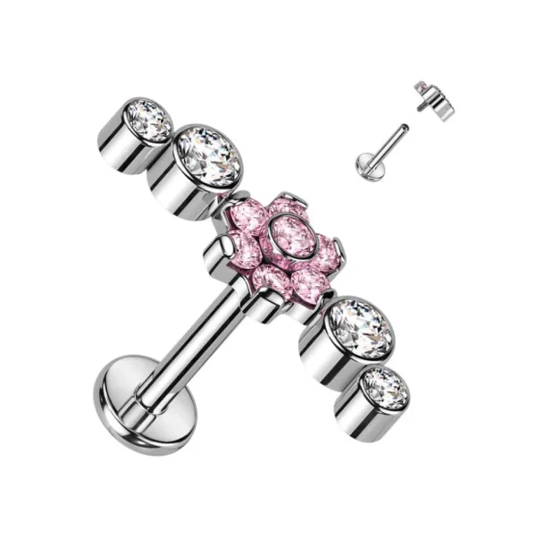 Rustokoru/traguskoru, Deluxe Flowers in Pink -titaaninen labret