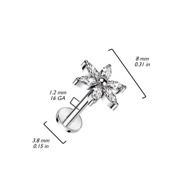 Rustokoru/traguskoru, Flower Top in Gold -titaaninen labret