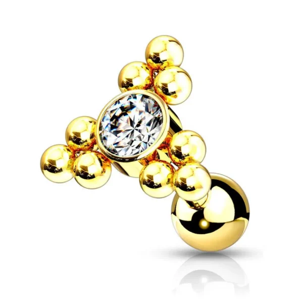 Rustokoru/traguskoru, Gold Ball Cluster Triangle Top with CZ in Clear