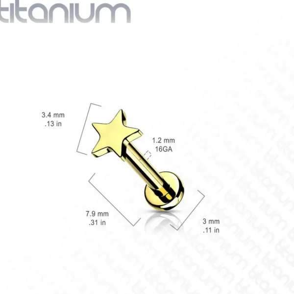 Rustokoru/traguskoru, Implant Grade Titanium Mini Gold Star