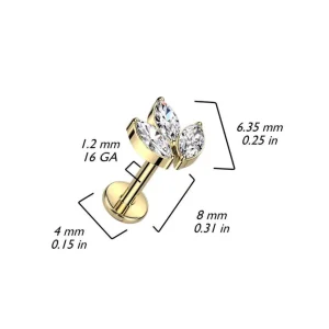 Rustokoru/traguskoru, Marquise Leaf in Gold -titaaninen labret