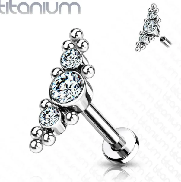 Rustokoru/traguskoru, Medium Titanium Curved Labret with CZ
