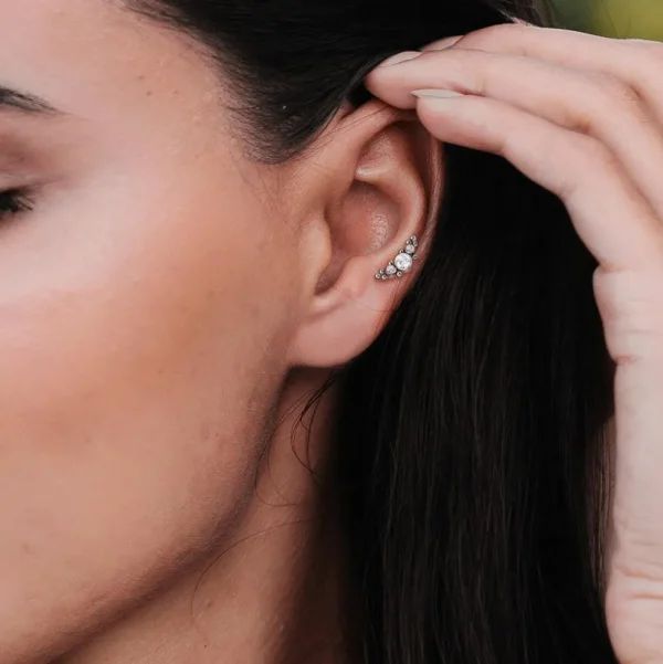 Rustokoru/traguskoru, Medium Titanium Curved Labret with CZ