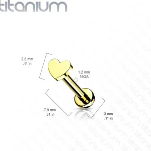Rustokoru/traguskoru, Titanium Mini Heart in Gold -sydän labret
