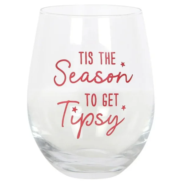Season to Get Tipsy -jouluinen viinilasi tekstillä