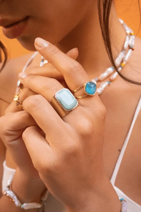 Sormus, BOHM PARIS | Bague Léa dorée avec crystal azure blue