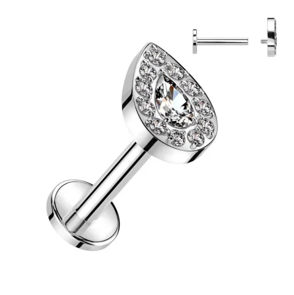 Titaani rustokoru/traguskoru, Teardrop Top -kimaltava labret (hopea)