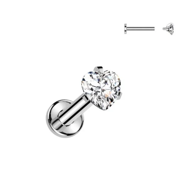Titaani rustokoru/traguskoru, Small Heart CZ Top in Silver