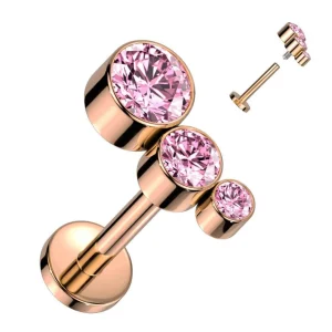 Titaani rustokoru/traguskoru, Triple CZ -kimaltava labret (ruusukulta)