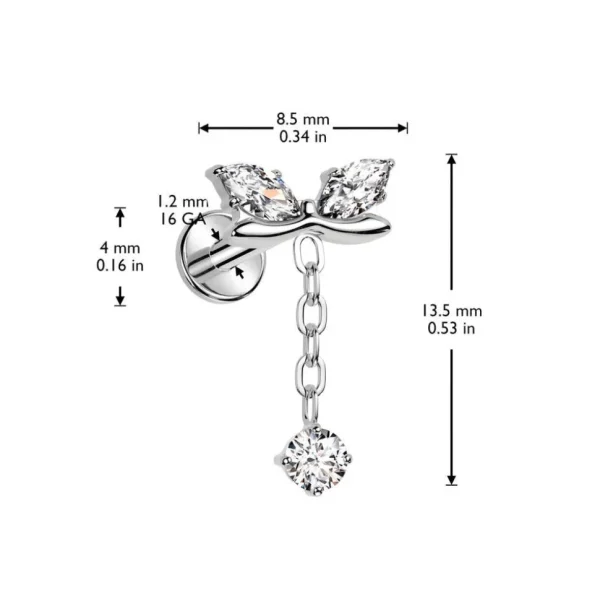 Titaani rustokoru/traguskoru, Bow Top -kimaltava labret (kulta)